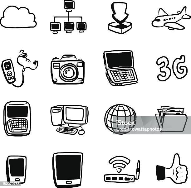 Technology And Communication Cartoon Set Stock Illustration - Download  Image Now - Computer, Drawing - Activity, Drawing - Art Product - iStock