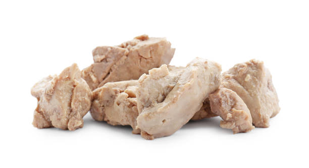 istock Pieces of tasty cod liver on white background 1820709698