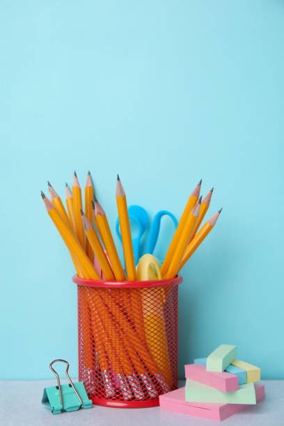 istock Different school stationery on table against light blue background. Back to school 1820743172