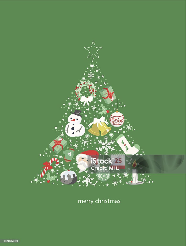 Flat Christmas tree Flat Design Christmas TREE! A stylized vector illustration of a Christmas Tree made from flat design style icons,ideal for christmas cards or posters. Icons, text, and background squares are on different layers for easy editing. Bell stock vector