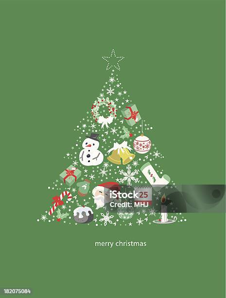 Flat Christmas Tree Stock Illustration - Download Image Now - Bell, Christmas, Candle