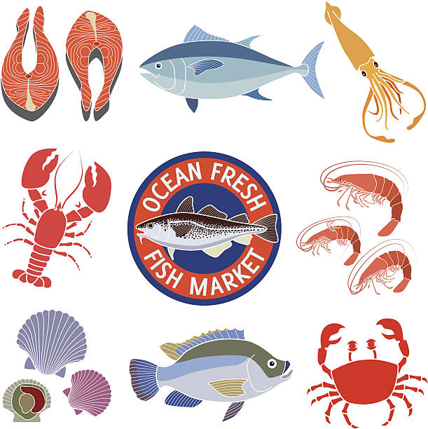해산물 시장 - computer icon symbol sea life prepared crab stock illustrations
