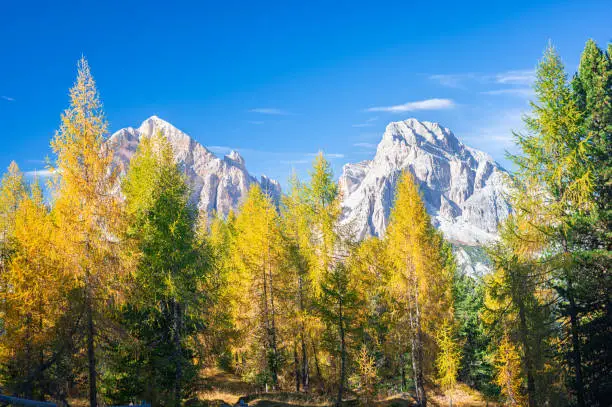 Mountain peaks in an autumn scenery near Cortina d´Ampezzo, Italy.