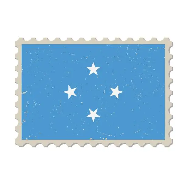Vector illustration of Micronesia grunge postage stamp. Vintage postcard vector illustration with Micronesian national flag isolated on white background. Retro style.