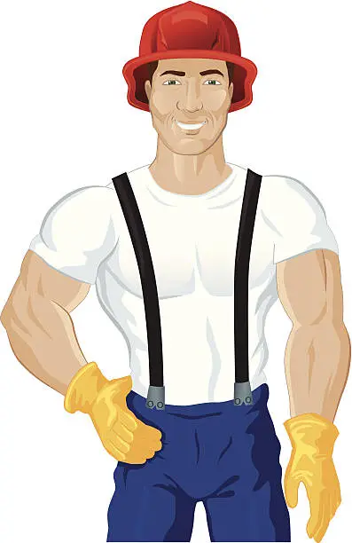 Vector illustration of fireman bodybuilder
