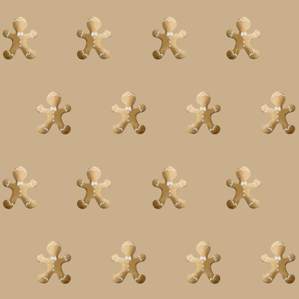 istock Watercolor seamless pattern with gingerbread cookies on beige background. Christmas winter holiday design for fabric 1820771588