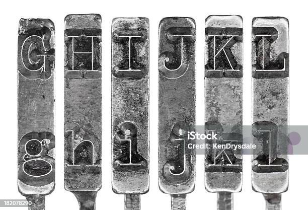 Old Typewriter Typebar Letters G To L Isolated On White Stock Photo - Download Image Now