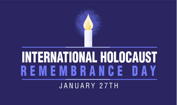 International Holocaust Remembrance Day January 27 web banner design with lit candle - ilustração de arte vetorial