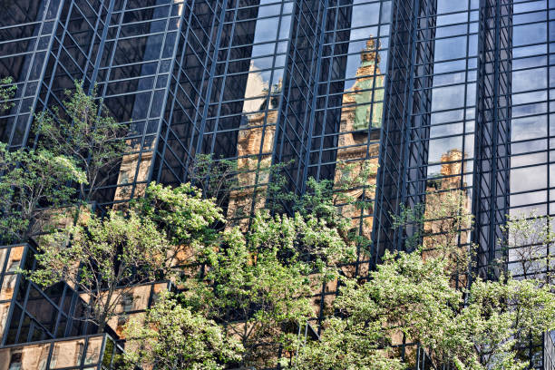 reflections of crown building in trump tower, fifth avenue, manhattan new york city, 트럼프 타워 - trump tower 뉴스 사진 이미지
