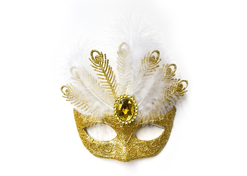 Venetian mask on white with soft shadow.