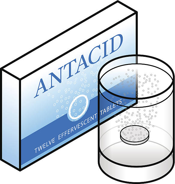 Antacid A pack of effervescent antacid tablets and a glass of water. alkaline stock illustrations