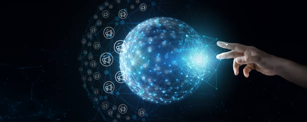 istock Businessperson connecting to a global network and receiving media data on a network background. 1820804807