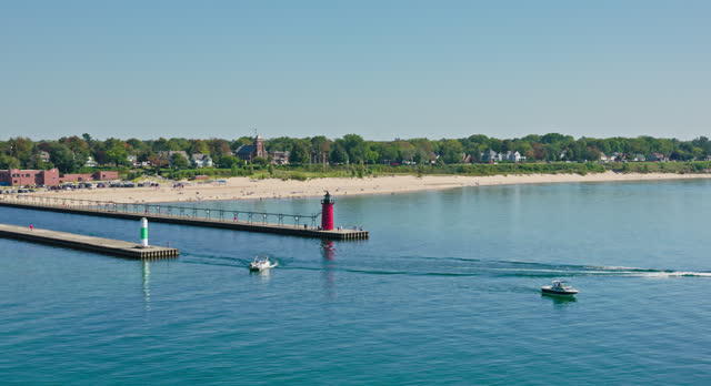 Aerial Shot of South Haven from Lake Michigan on Clear, Sunny Day in Van Buren County