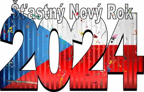 Vector illustration of Happy New Year 2024 with Flag of the Czech Republic inside