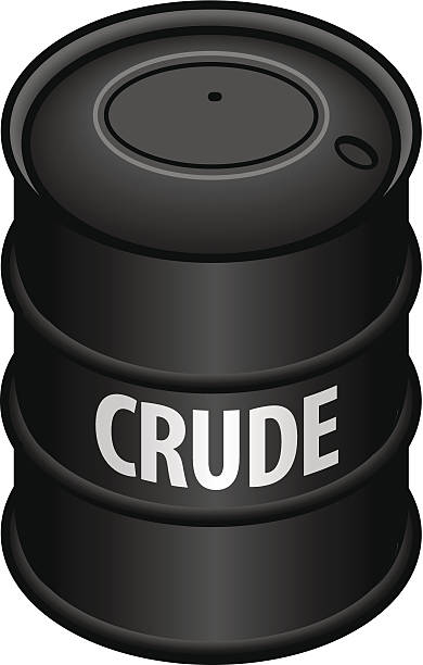 Crude oil A metal oil drum labelled "crude". nonrenewable resources stock illustrations