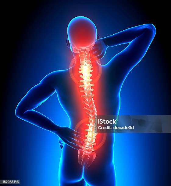 Male Hurt Backbone Vertebrae Pain Stock Photo - Download Image Now - Backache, Pain, Rear View