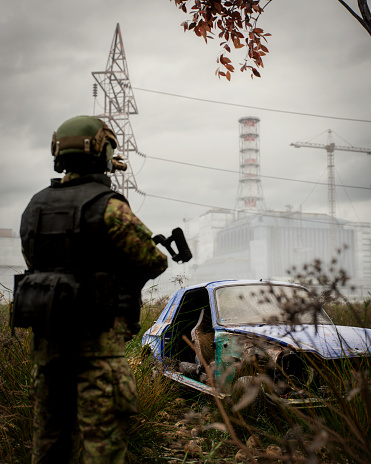 Digitally generated Ukrainian spec op soldier haunted by the shadow of Chornobyl and watching over the nuclear power plant from safe distance.

The scene was created in Autodesk® 3ds Max 2024 with V-Ray 6 and rendered with photorealistic shaders and lighting in Chaos® Vantage with some post-production added.