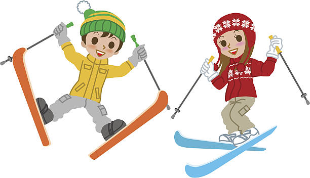 Skiing kids jumping, Isolated Vector illustration of Skiing kids jumping, Isolated. kids snow suits stock illustrations