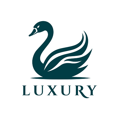 Luxury swan icon. Boutique spa emblem. Elegant bird symbol. Vector illustration.