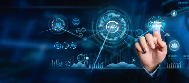 istock 24 hour service concept: a businessman touching the 24 hour service on global network connections 1820841159