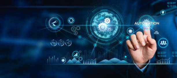 istock Automation concept, Manager engineer touching the Automation icon on a machine on modern virtual interface data in real time in an intelligent factory. 1820841162