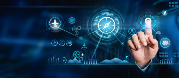 istock Businessman hand-touching icon location connection, logistic and transportation network distribution and networking intelligent logistics of import, export, and industry, Ui, Innovation future of transport business. 1820841170