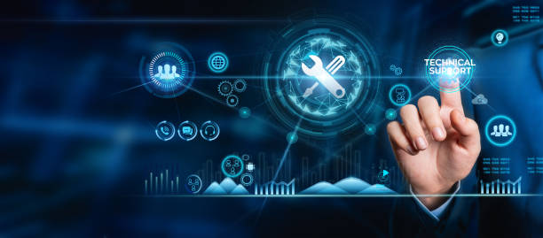 istock Technical support Customer service Business technology concept. Hand touching Maintenance and repair about assistance and servicing of equipments. 1820842542