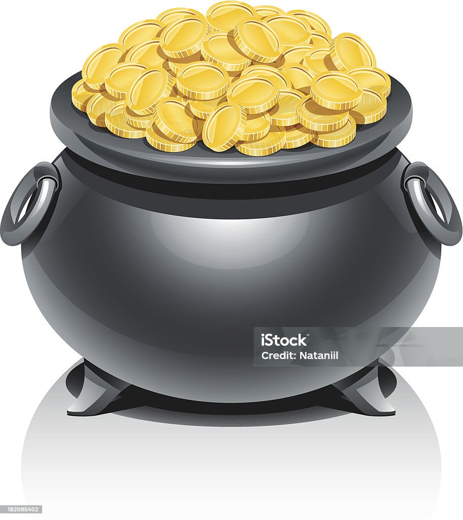 Pot with golden coins A pot full of shiny golden coins. EPS 10. Coin stock vector