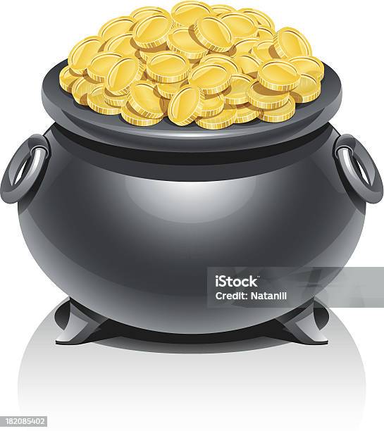 Pot With Golden Coins Stock Illustration - Download Image Now - Coin, Cooking Pan, Gold - Metal
