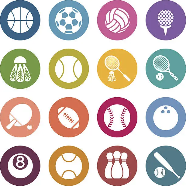 Vector illustration of Variety of colorful sporting icons