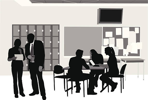 studentclassroom - focus on shadow computer graphic learning black stock-grafiken, -clipart, -cartoons und -symbole