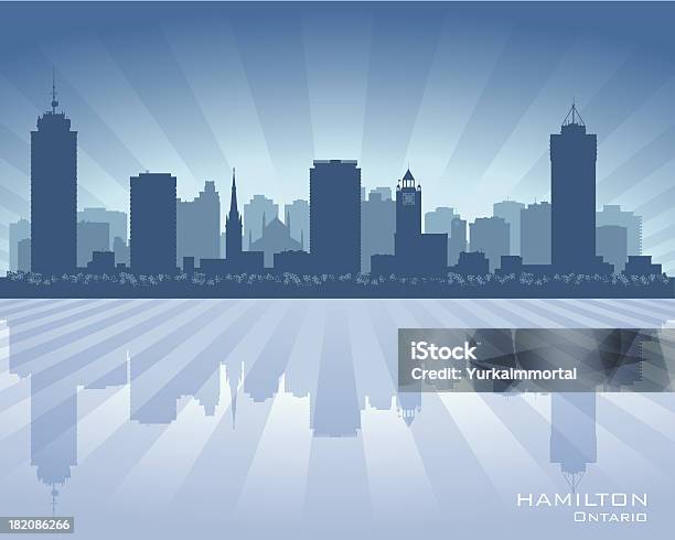 Hamilton Ontario Blu City Skyline Sagoma - Immagini vettoriali stock e altre immagini di Affari - Affari, Ambientazione esterna, Architettura