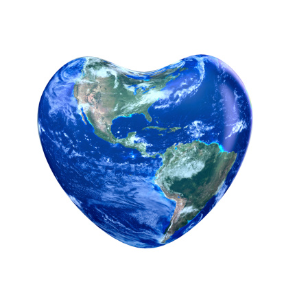 Earth America part green planet in heart  form on a white background.Elements of this image furnished by NASA