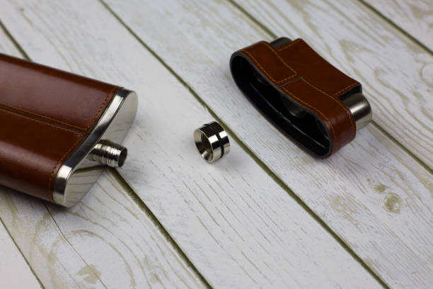 istock Screw cap of a brown leather flask 1820885682