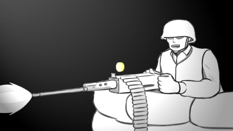 Soldier Shooting With Machine Gun