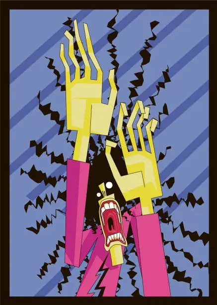 Vector illustration of depressive rebellious crazy screaming man