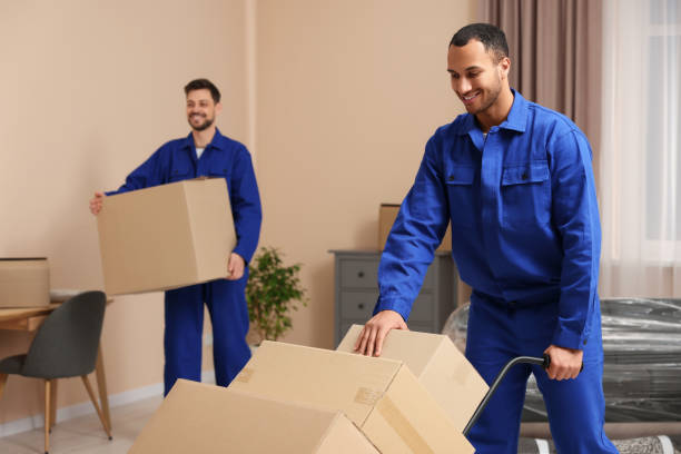 istock Male movers with cardboard boxes in new house 1820898145