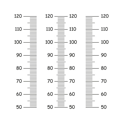 Stadiometer template for wall growth sticker. Kids height chart from 50 to 120 centimeters. Meter wall or growth ruler. Height measurement. Vector simple illustration.