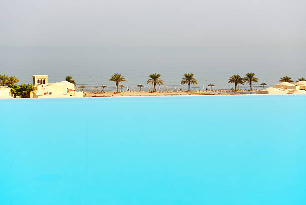 istock View from swimming pool on beach, Ras Al Khaima, UAE 182091712