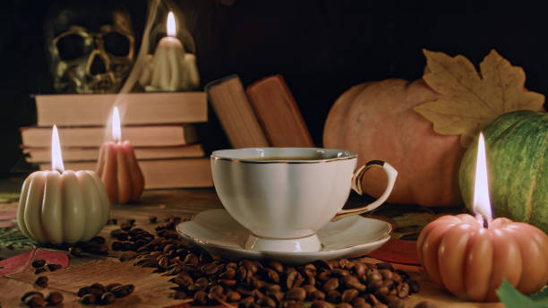 istock Comforting charm, autumn coffee scene. Nostalgic, retro allure. Candles flicker. 1820924512