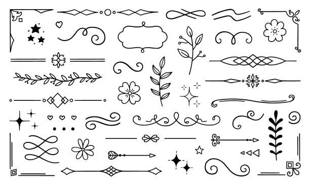 ilustraciones, imágenes clip art, dibujos animados e iconos de stock de telaraña - line art scroll shape design element scroll