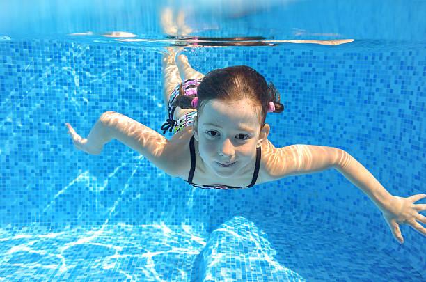 istock Happy active child swims underwater in pool 182093770