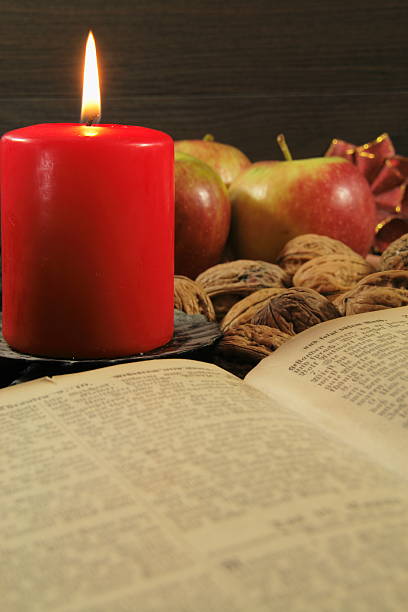 istock old Bible and Christmas decorations 182094267