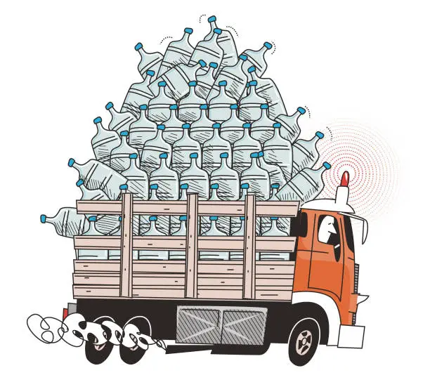 Vector illustration of a truck full of water bottles
