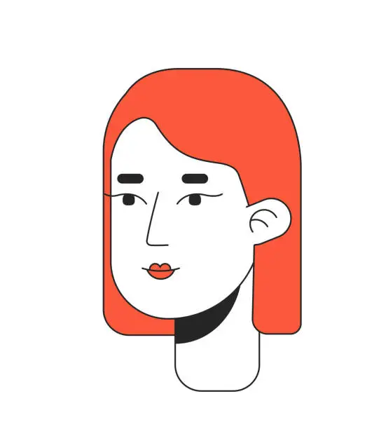 Vector illustration of European woman with ginger hair 2D linear cartoon character head