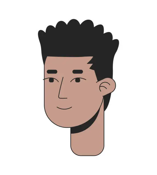 Vector illustration of Black young man short dreadlocks with undercut 2D linear cartoon character head