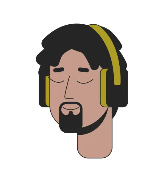 Vector illustration of Black man with dreads listening to music 2D linear cartoon character head