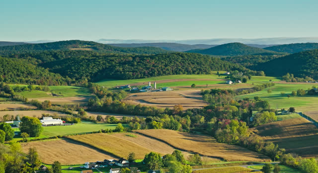 Rural Landscape in Pennsylvania on a Fall Morning - Aerial