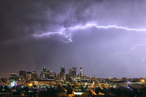 istock Lightning Bolt over skyline of Denver 182099118