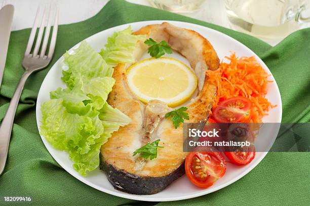 Fish With Lemon Lettuce Tomato And Carrot Stock Photo - Download Image Now - Boiled, Carrot, Dieting